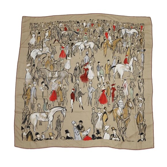 HERMES Carre Jean Paddock Size 140 Cashmere70%/Silk30% Beige/Corail/Natural - Picture 1 of 5